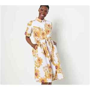 J JASON WU NEW $87 Stretch‎ Cotton Printed Novelty Midi Shirt Dress Floral 1XP